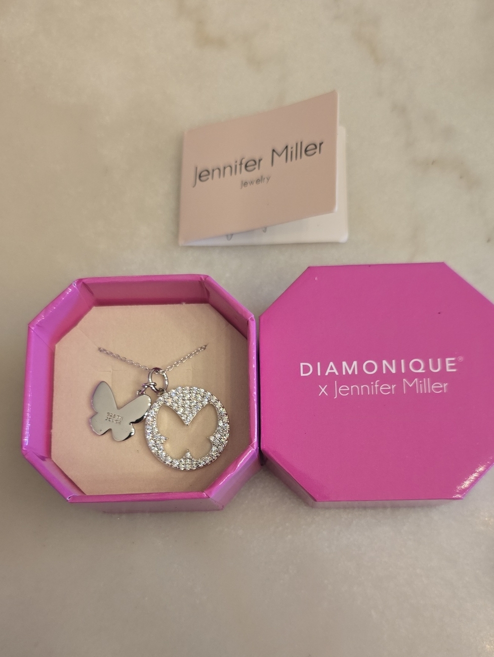 New In Box Diamonique X Jennifer Miller Cut Out Pave Butterfly Necklace